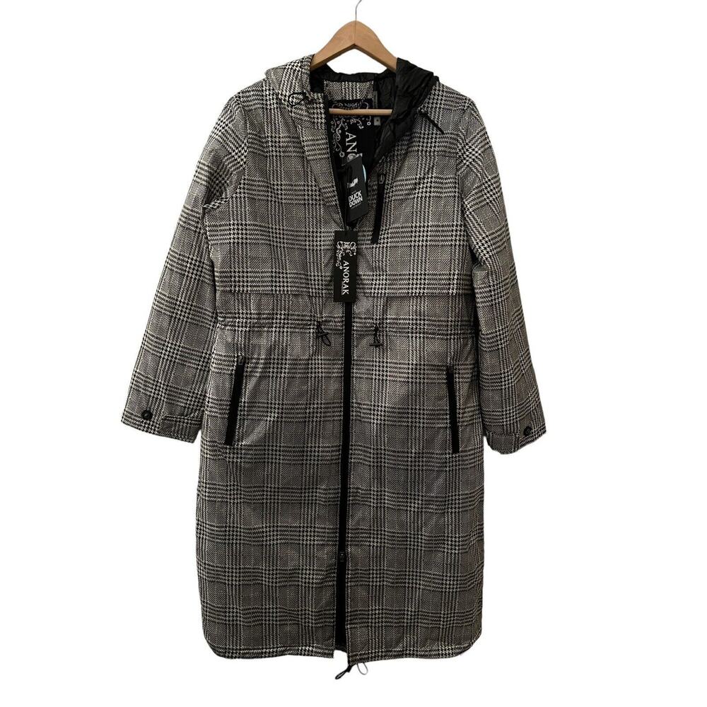 Anorak Womens Duck Down Feather Light Weight Long Puffer Houndstooth Size Medium